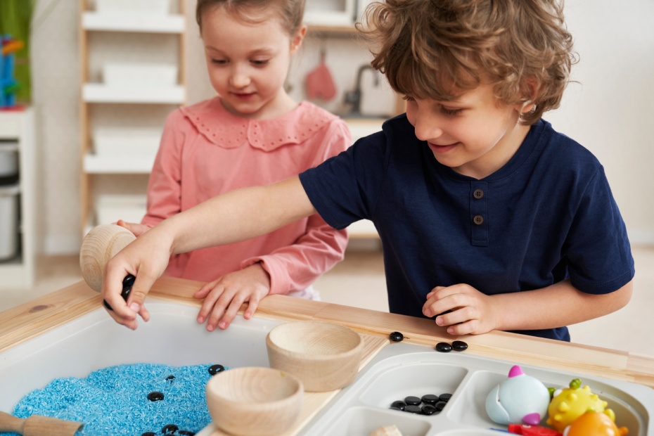 Children doing sensory exercises at kindergarten